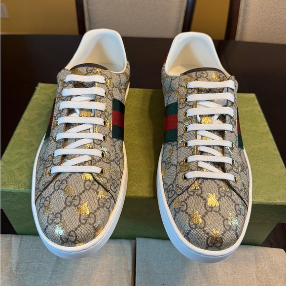 New Authentic Gucci Ace GG Supreme Logo Bees Sneaker Shoes Size UK 12 / US 12.5 - Picture 4 of 15